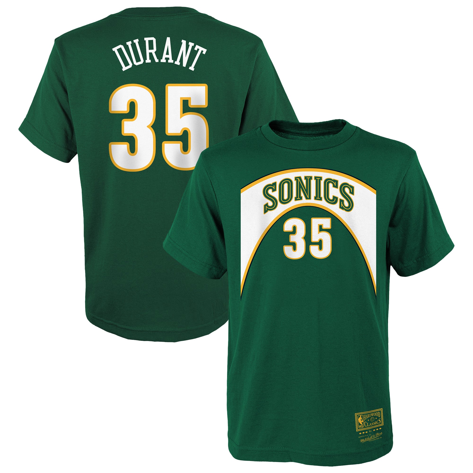 Youth Mitchell & Ness Kevin Durant Green Seattle SuperSonics Hardwood Classics Name & Number T-Shirt