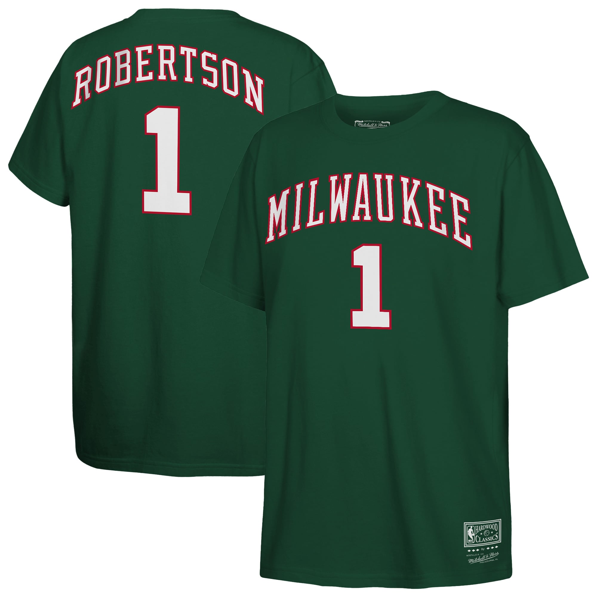 Youth Mitchell & Ness Oscar Robertson Hunter Green Milwaukee Bucks Hardwood Classics Name & Number T-Shirt