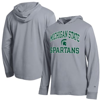 Men's Champion  Heather Gray Michigan State Spartans High Motor All-Star Long Sleeve Hooded T-Shirt