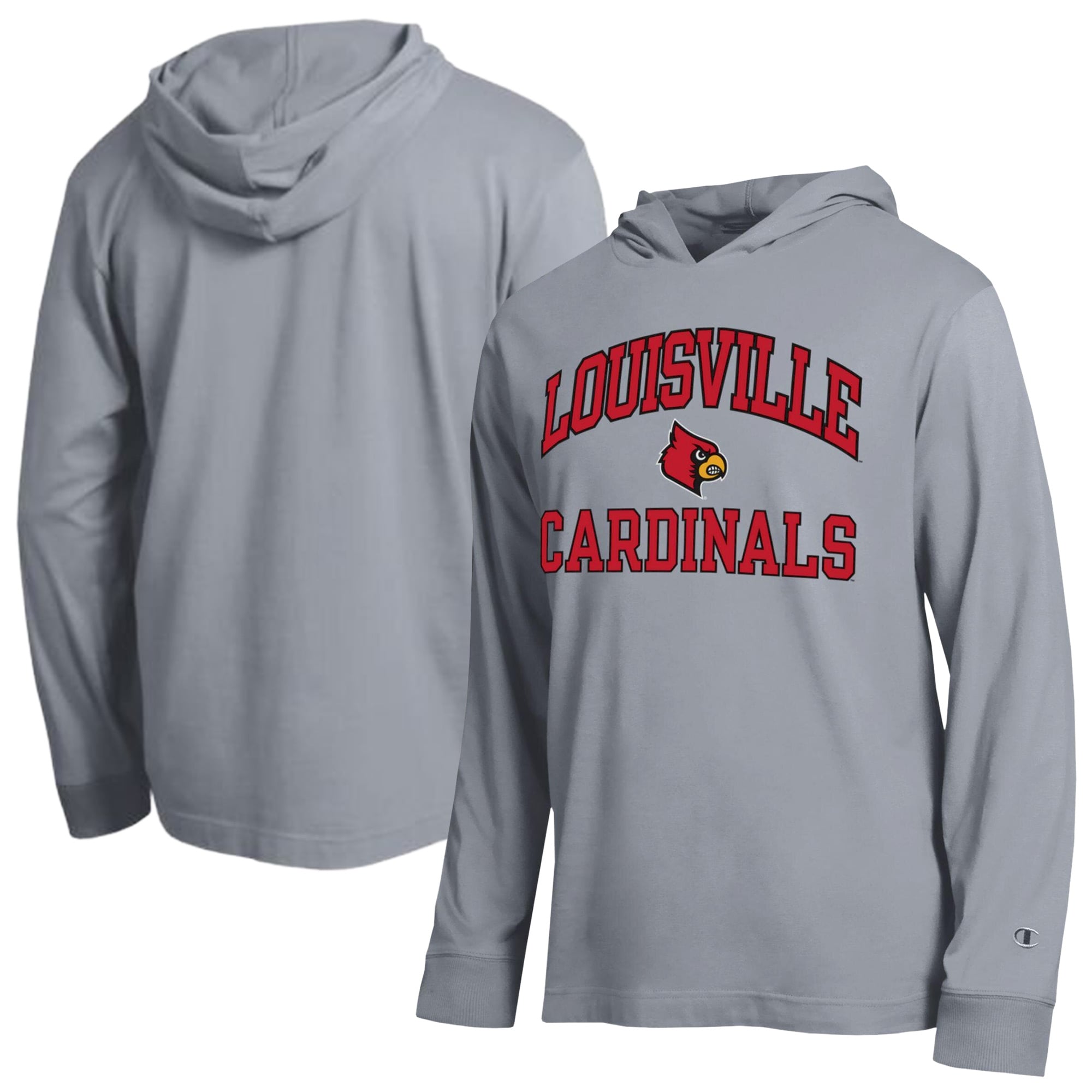 Men's Champion  Heather Gray Louisville Cardinals High Motor All-Star Long Sleeve Hooded T-Shirt