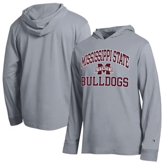 Men's Champion  Heather Gray Mississippi State Bulldogs High Motor All-Star Long Sleeve Hooded T-Shirt