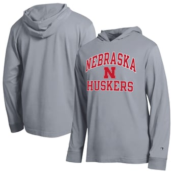 Men's Champion  Heather Gray Nebraska Huskers High Motor All-Star Long Sleeve Hooded T-Shirt