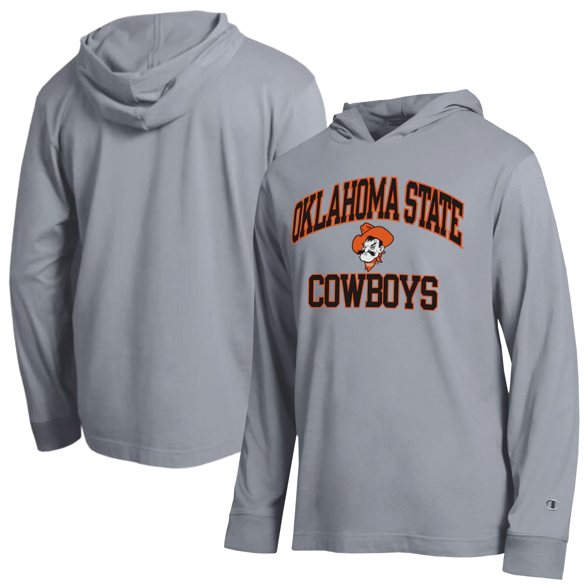 Men's Champion  Heather Gray Oklahoma State Cowboys High Motor All-Star Long Sleeve Hooded T-Shirt