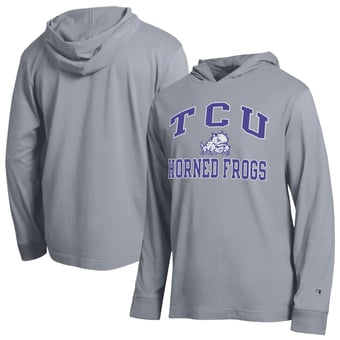 Men's Champion  Heather Gray TCU Horned Frogs High Motor All-Star Long Sleeve Hooded T-Shirt