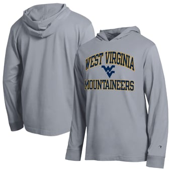 Men's Champion  Heather Gray West Virginia Mountaineers High Motor All-Star Long Sleeve Hooded T-Shirt
