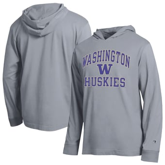 Men's Champion  Heather Gray Washington Huskies High Motor All-Star Long Sleeve Hooded T-Shirt