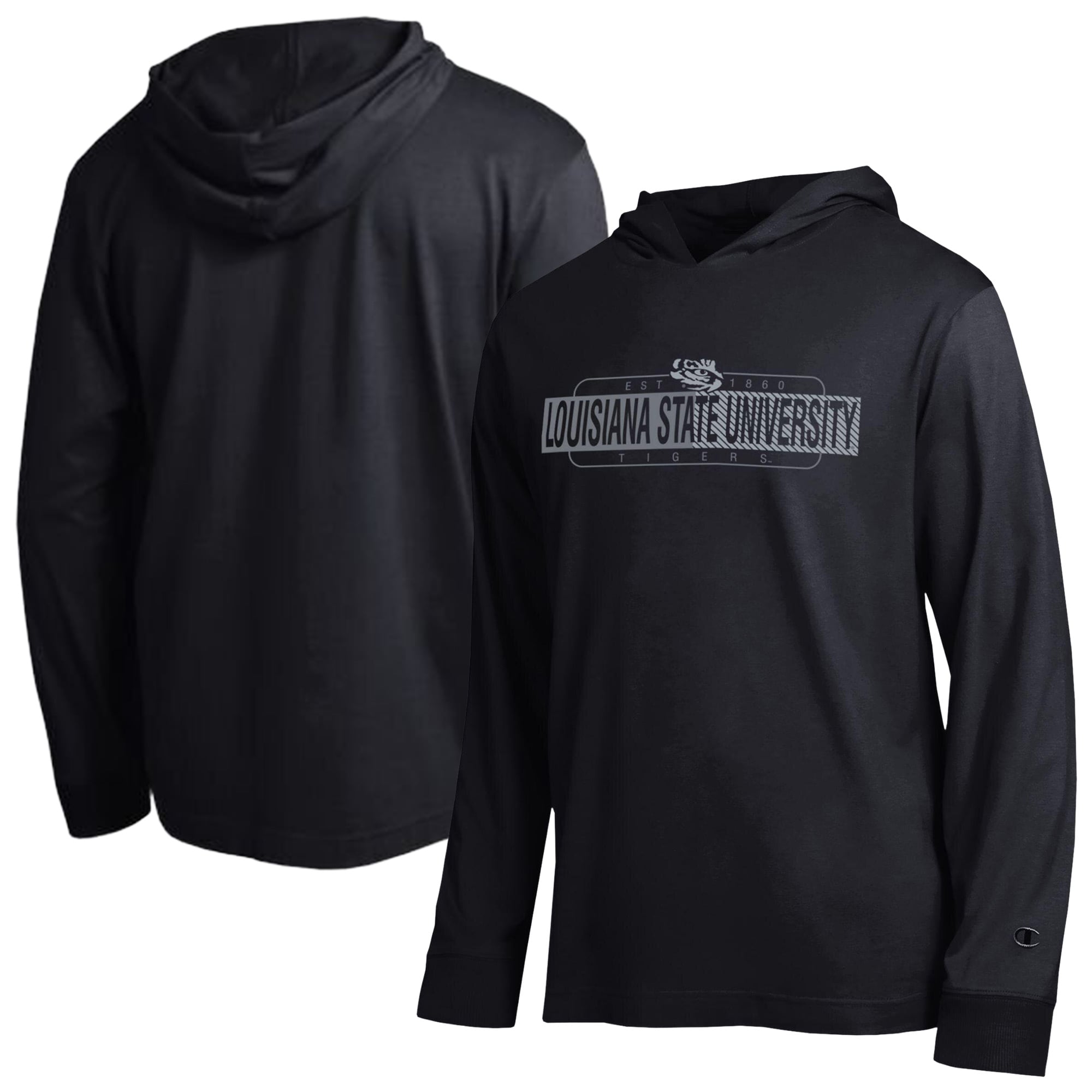 Men's Champion  Black LSU Tigers Gradient All-Star Long Sleeve Hooded T-Shirt