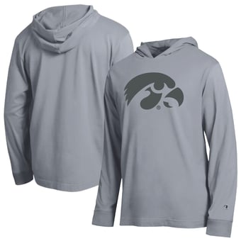 Men's Champion  Gray Iowa Hawkeyes Tonal All-Star Long Sleeve Hooded T-Shirt