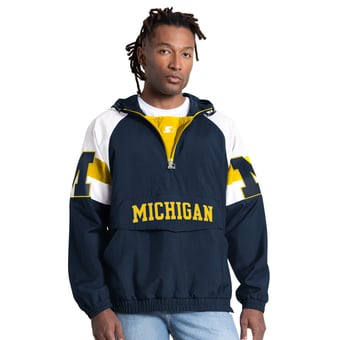 Men's Starter Navy Michigan Wolverines Street Cut Half-Zip Jacket