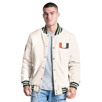 Men's Starter White Miami Hurricanes Spectator Varsity Full Snap Jacket