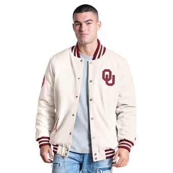 Men's Starter White Oklahoma Sooners Spectator Varsity Full Snap Jacket