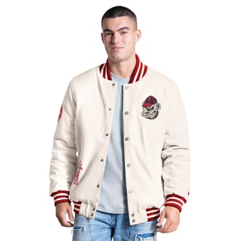 Men's Starter White Georgia Bulldogs Spectator Varsity Full Snap Jacket