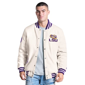 Men's Starter White LSU Tigers Spectator Varsity Full Snap Jacket