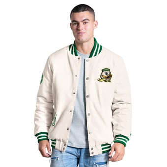 Men's Starter White Oregon Ducks Spectator Varsity Full Snap Jacket