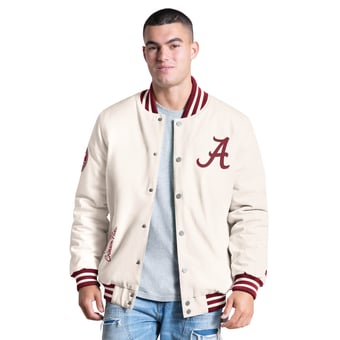 Men's Starter White Alabama Crimson Tide Spectator Varsity Full Snap Jacket