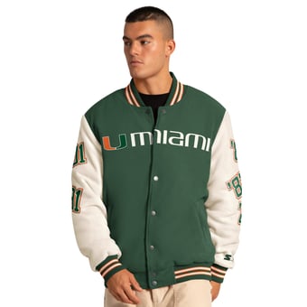 Men's Starter Green Miami Hurricanes Triple Crown Commemorative Full Snap Jacket