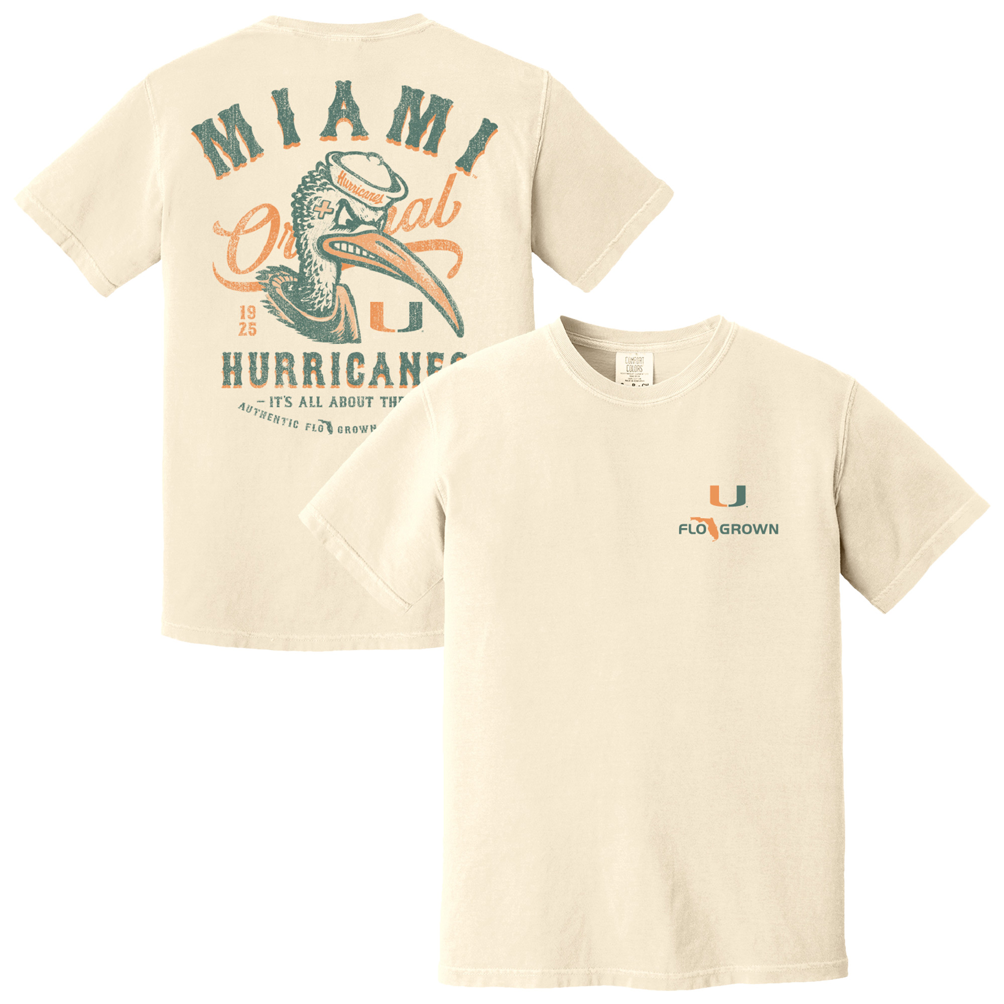 Men's FloGrown  Cream Miami Hurricanes Vintage Mascot T-Shirt