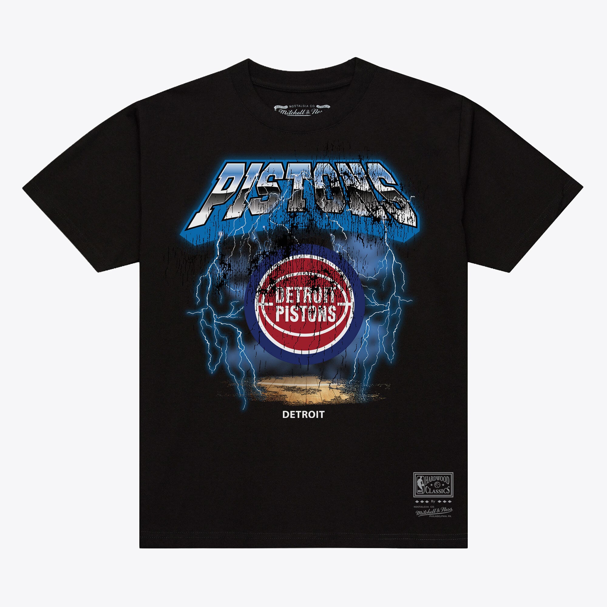 Men's Mitchell & Ness  Black Detroit Pistons Lightning T-Shirt