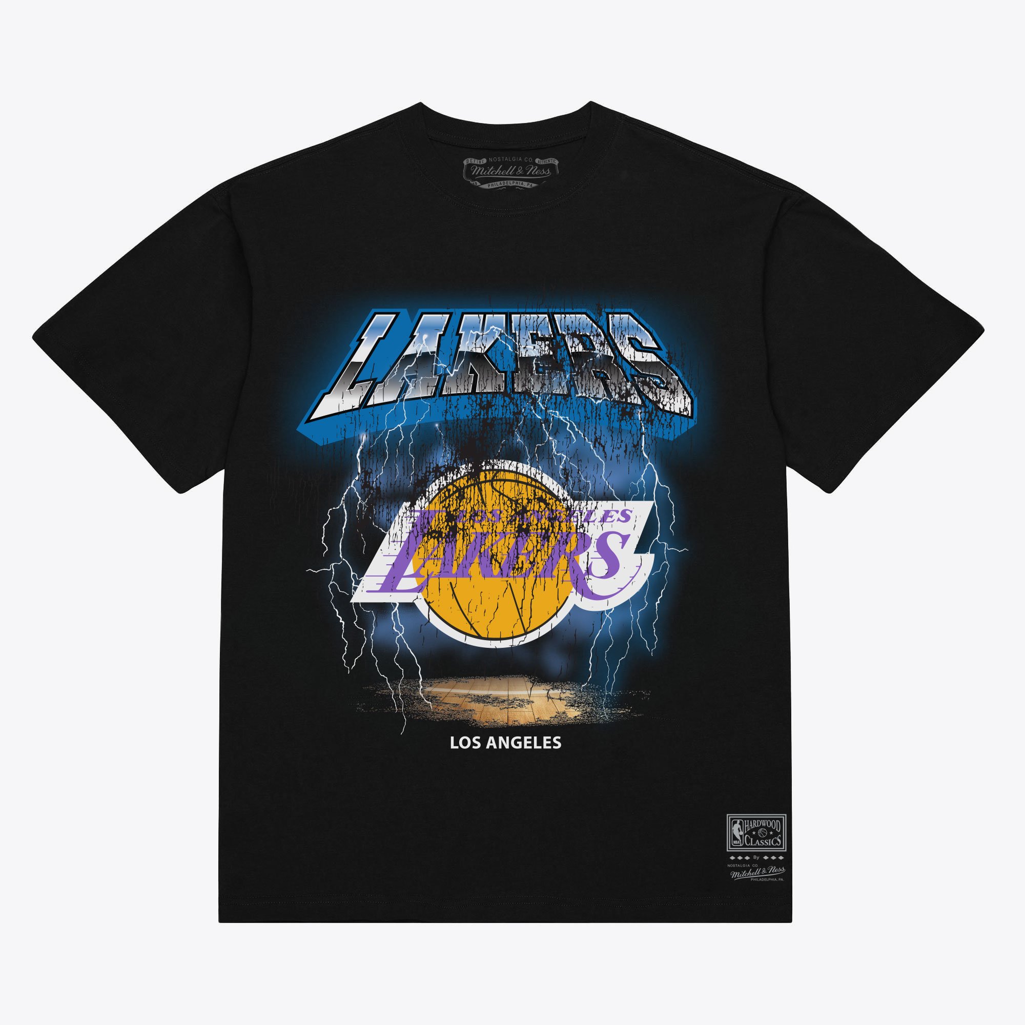 Men's Mitchell & Ness  Black Los Angeles Lakers Lightning T-Shirt