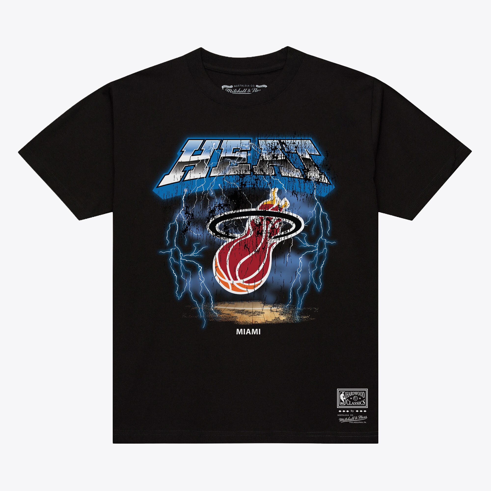 Men's Mitchell & Ness  Black Miami Heat Hardwood Classics Lightning T-Shirt