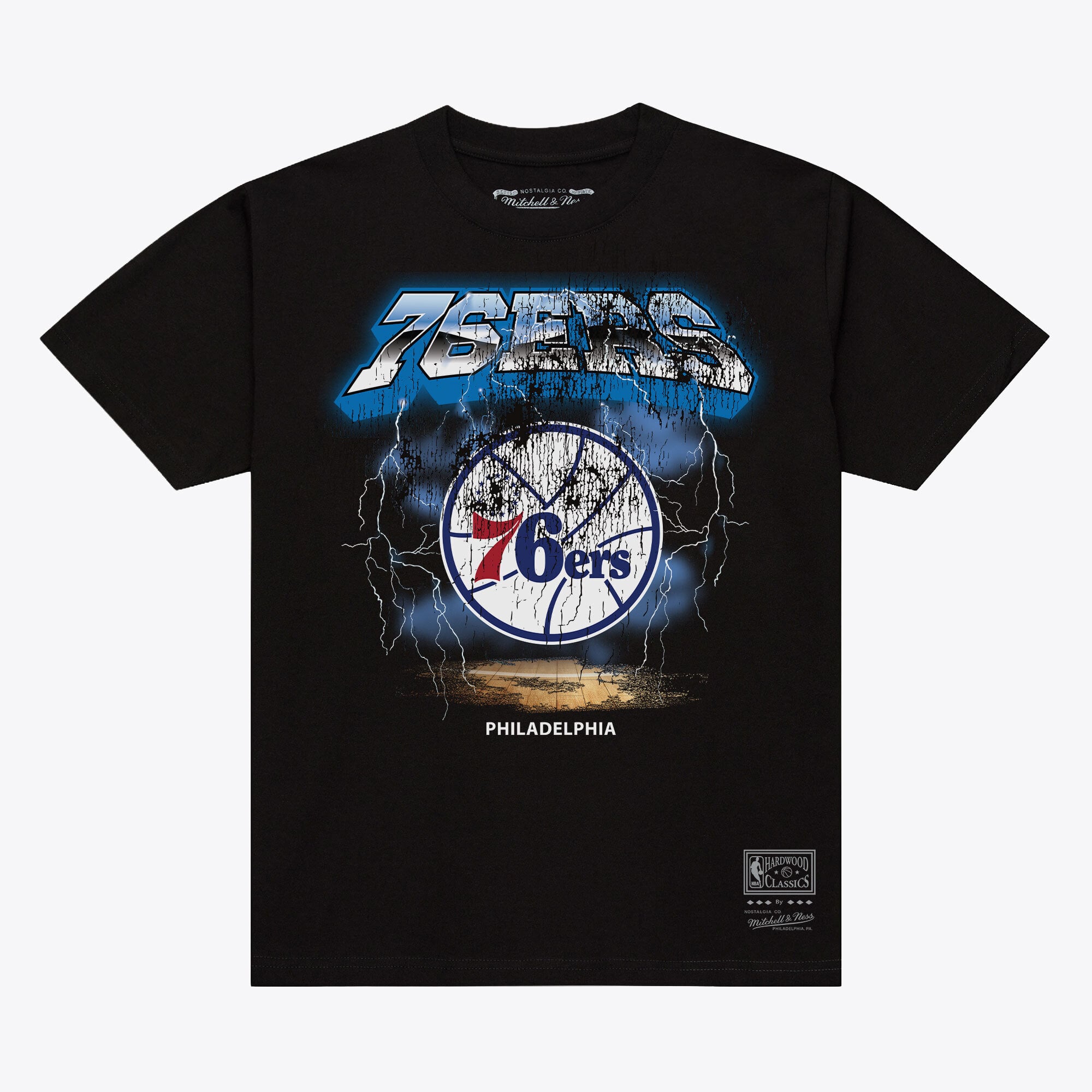 Men's Mitchell & Ness  Black Philadelphia 76ers Lightning T-Shirt