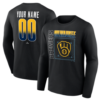 Men's Black Milwaukee Brewers  Home Field Pop Personalized Name & Number Long Sleeve T-Shirt