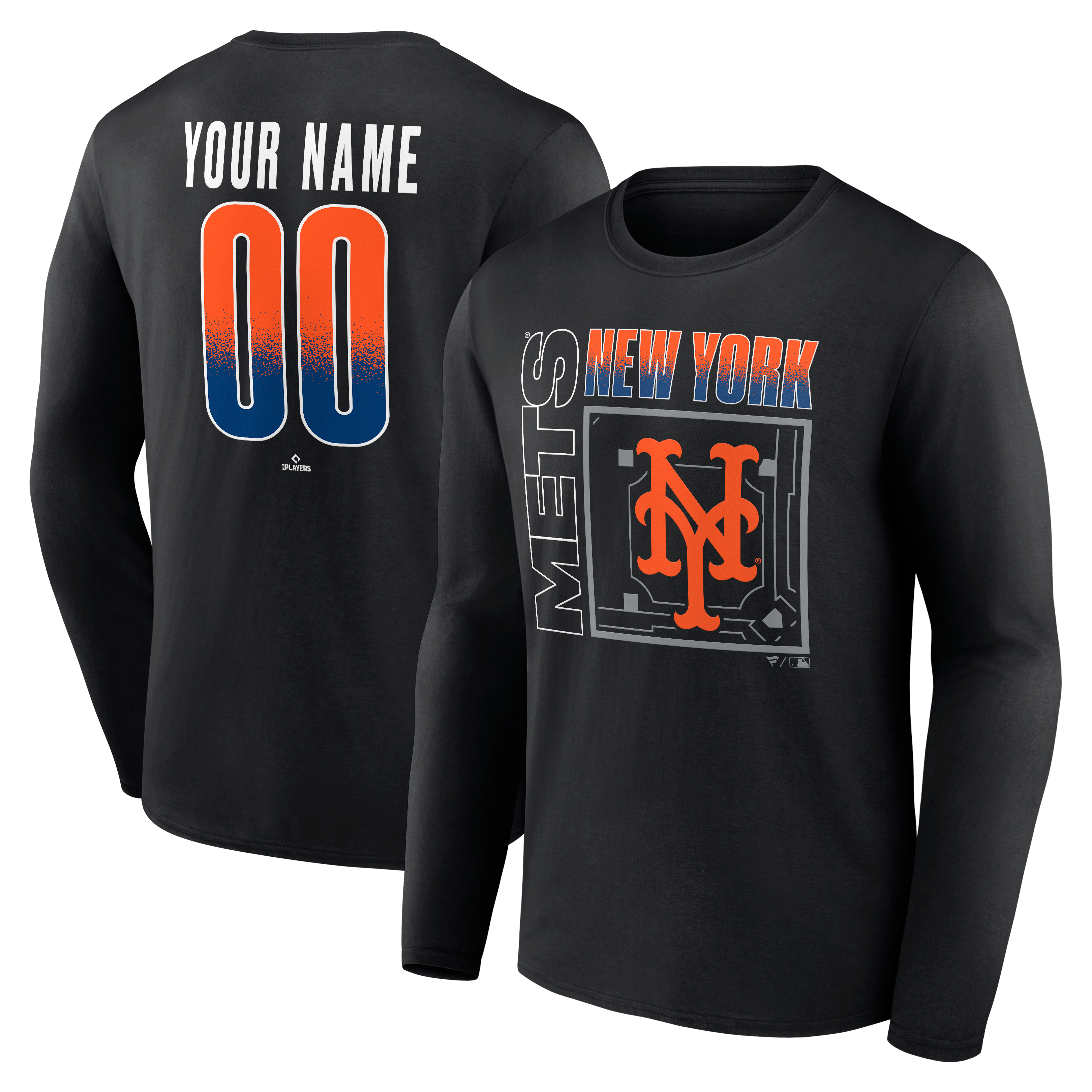 Men's Black New York Mets  Home Field Pop Personalized Name & Number Long Sleeve T-Shirt