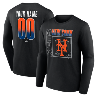 Men's Black New York Mets  Home Field Pop Personalized Name & Number Long Sleeve T-Shirt