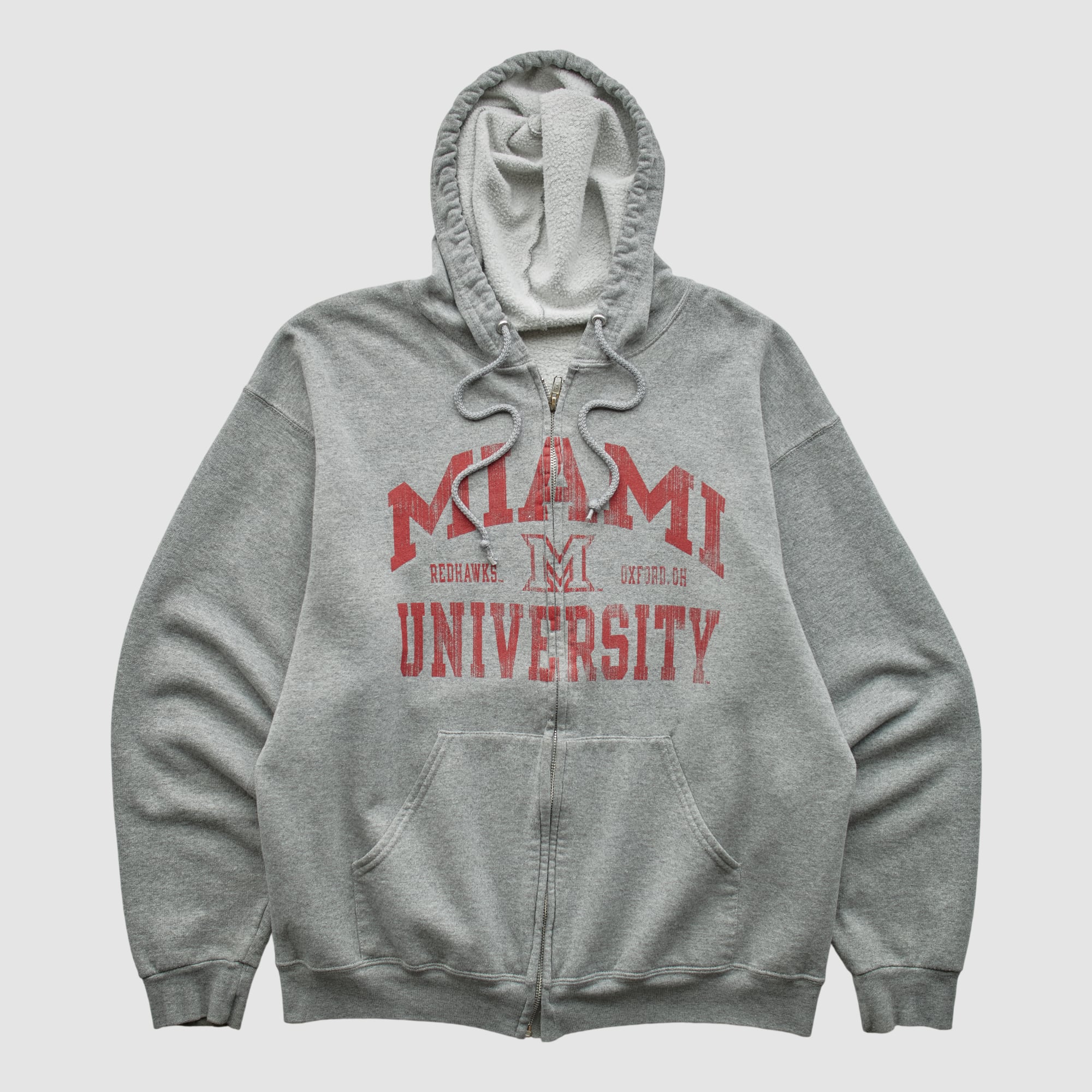 Miami University RedHawks 2010s Hooded Full Zip Sweatshirt - Heather Gray - S by Fanatics Real Vintage