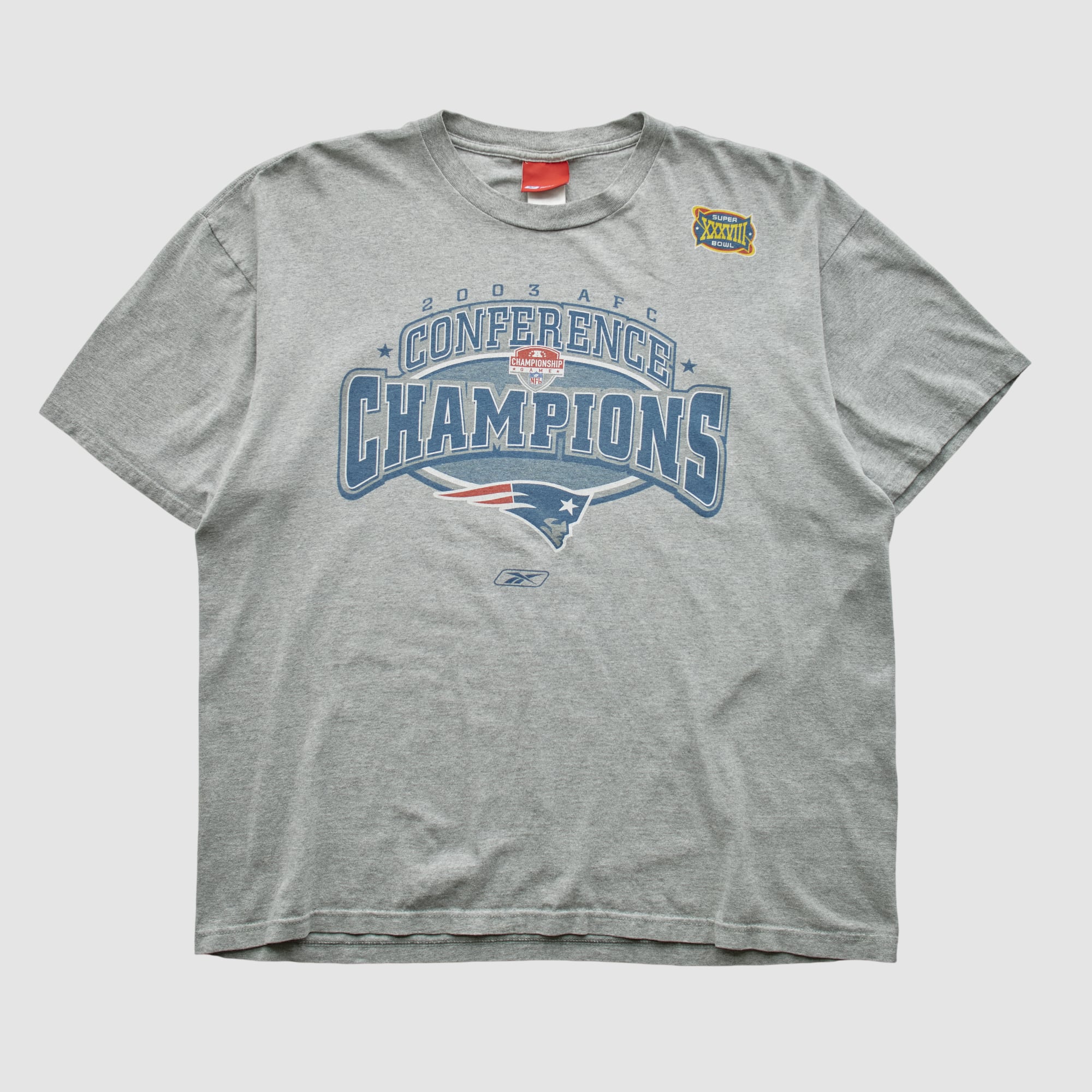 New England Patriots Reebok 2003 T-shirt - Heather Gray - XL by Fanatics Real Vintage