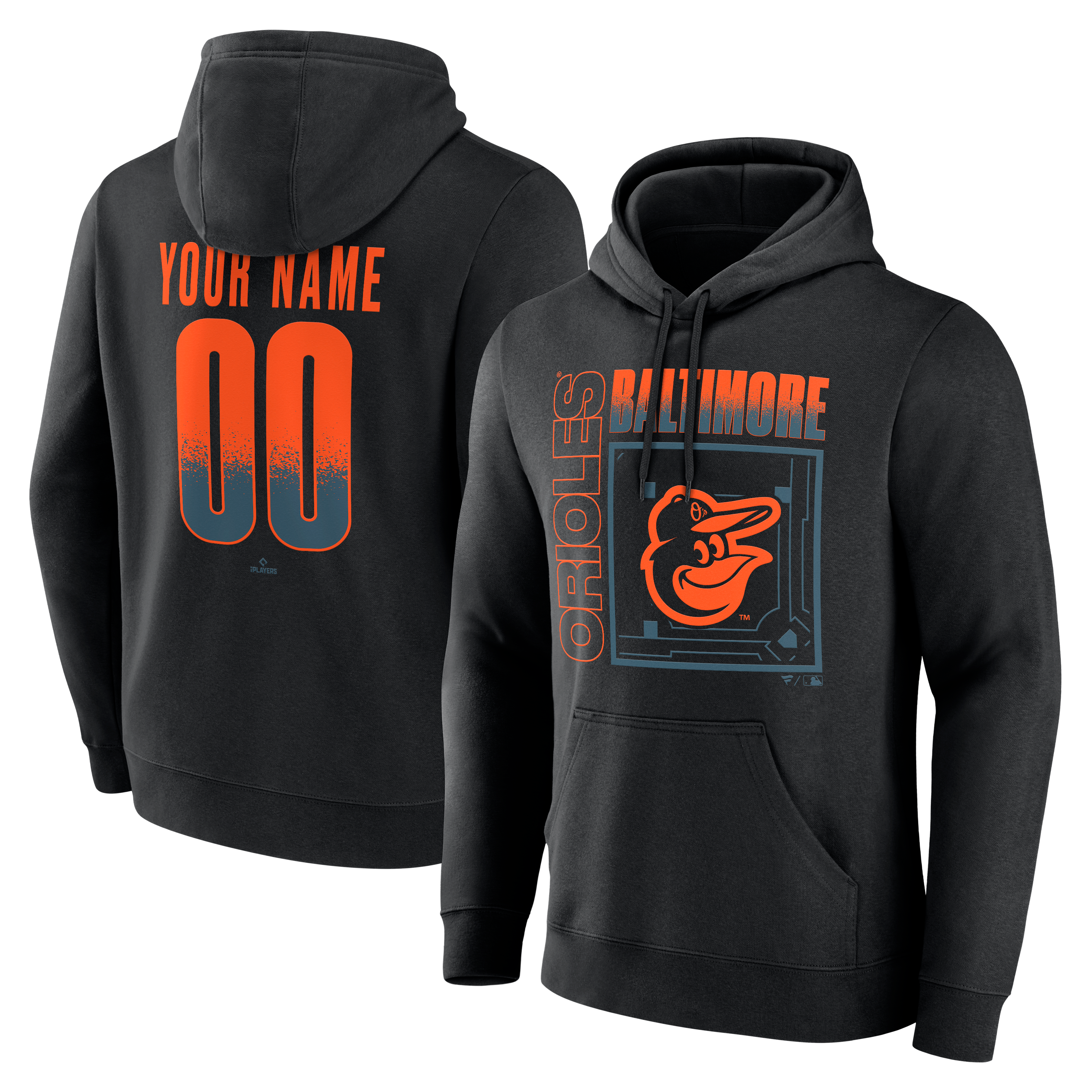 Men's Black Baltimore Orioles Big & Tall Home Field Pop Personalized Name & Number Hoodie