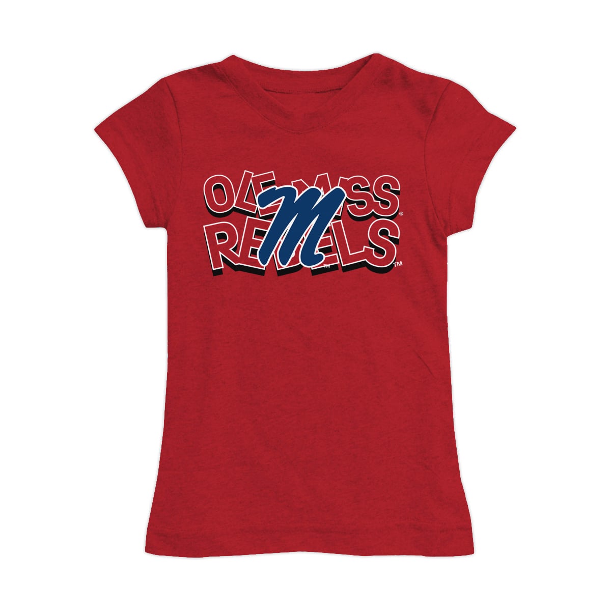Girls Youth Vive La Fete Red Ole Miss Rebels Mascot & Name Fitted T-Shirt