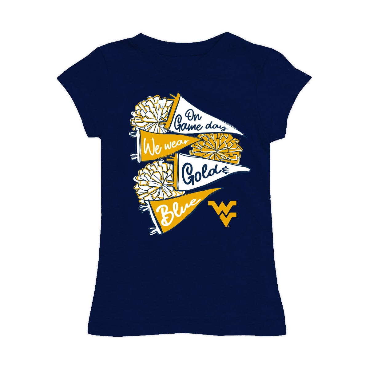 Girls Youth Vive La Fete Navy West Virginia Mountaineers Game Day Spirit Cheer Fitted T-Shirt