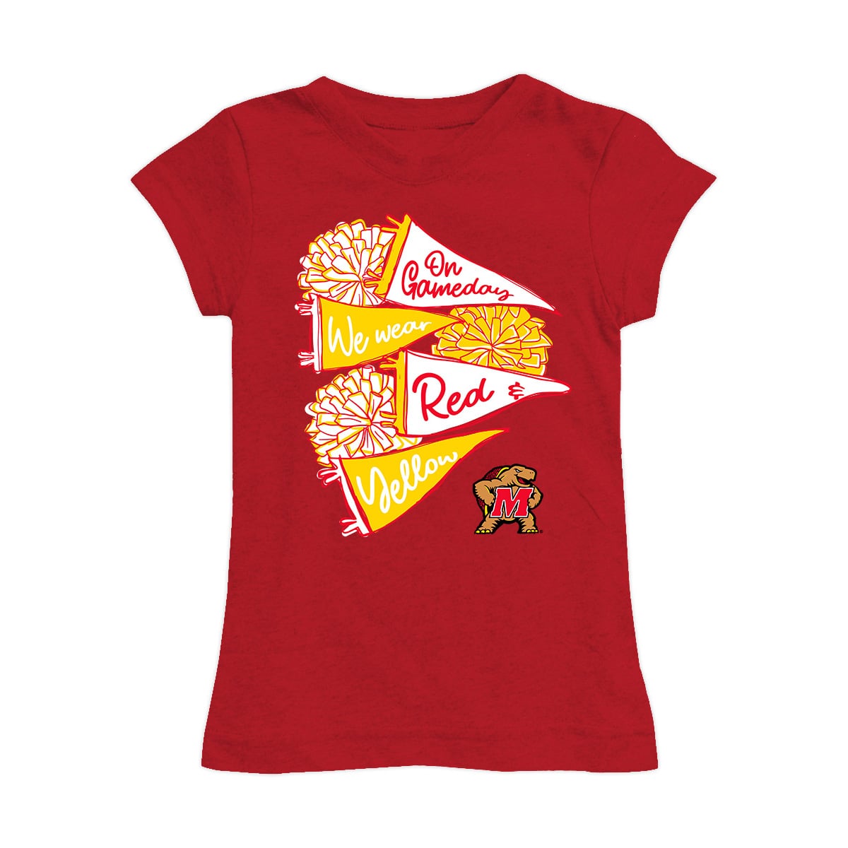 Girls Youth Vive La Fete Red Maryland Terrapins Game Day Spirit Cheer Fitted T-Shirt
