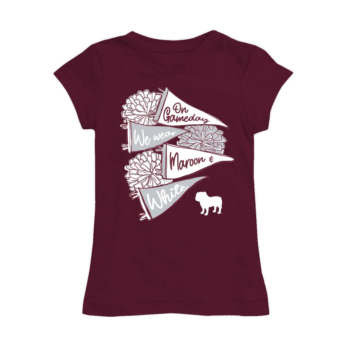 Girls Youth Vive La Fete Maroon Mississippi State Bulldogs Game Day Spirit Cheer Fitted T-Shirt