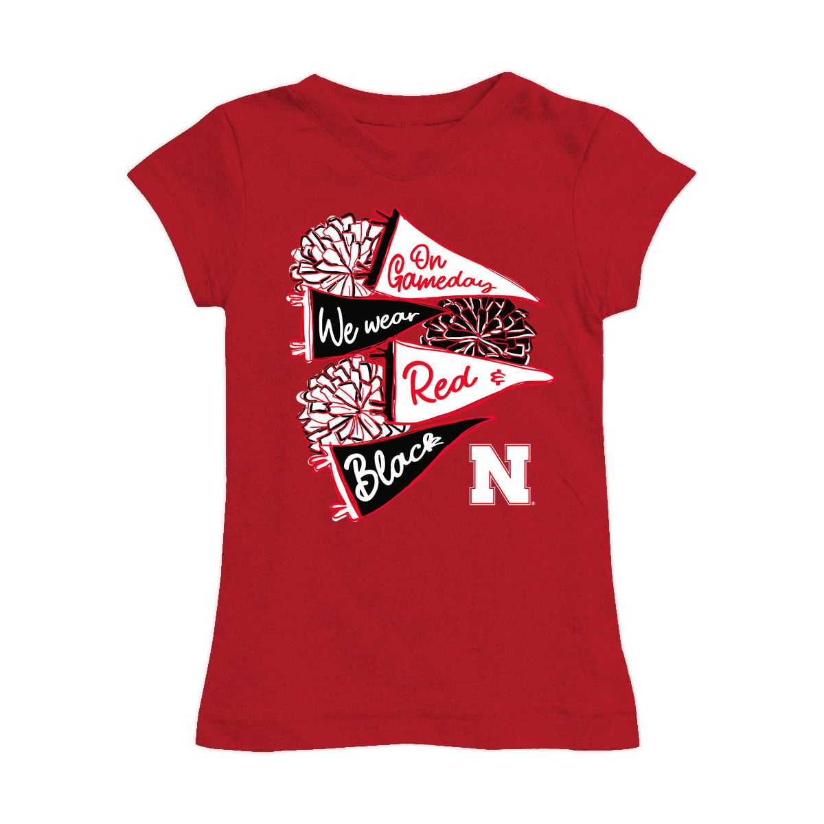 Girls Youth Vive La Fete Scarlet Nebraska Huskers Game Day Spirit Cheer Fitted T-Shirt