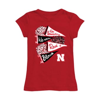 Girls Youth Vive La Fete Scarlet Nebraska Huskers Game Day Spirit Cheer Fitted T-Shirt