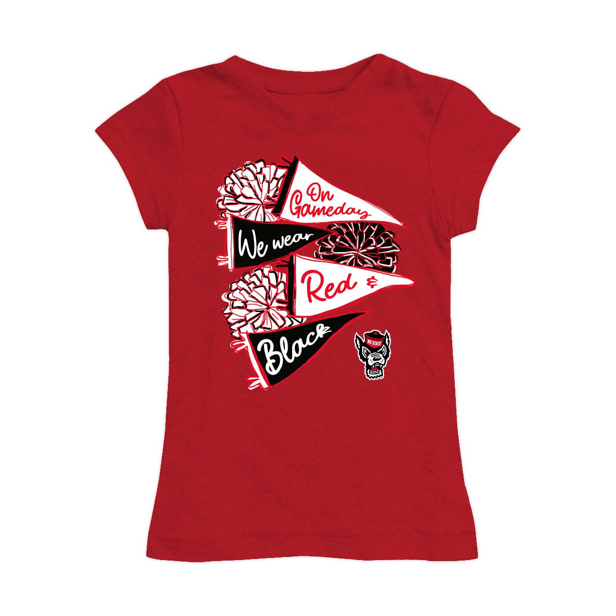 Girls Youth Vive La Fete Red NC State Wolfpack Game Day Spirit Cheer Fitted T-Shirt