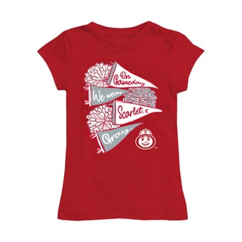 Girls Youth Vive La Fete Scarlet Ohio State Buckeyes Game Day Spirit Cheer Fitted T-Shirt