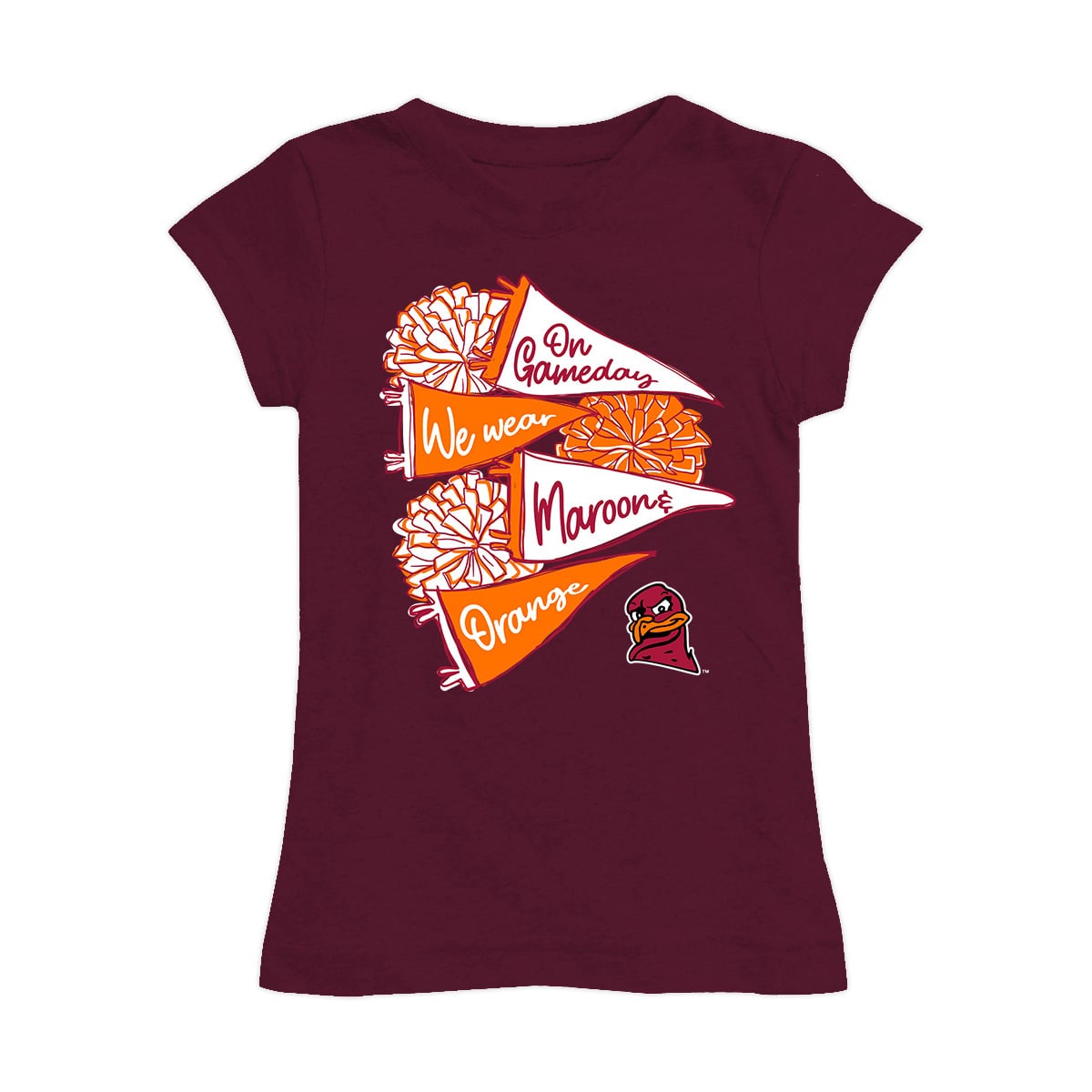 Girls Youth Vive La Fete Maroon Virginia Tech Hokies Game Day Spirit Cheer Fitted T-Shirt