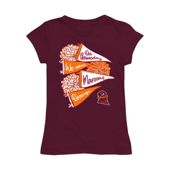 Girls Youth Vive La Fete Maroon Virginia Tech Hokies Game Day Spirit Cheer Fitted T-Shirt