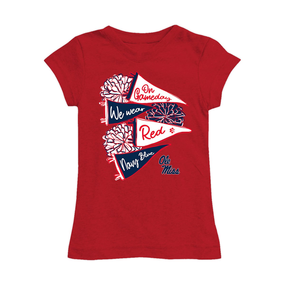Girls Youth Vive La Fete Red Ole Miss Rebels Game Day Spirit Cheer Fitted T-Shirt