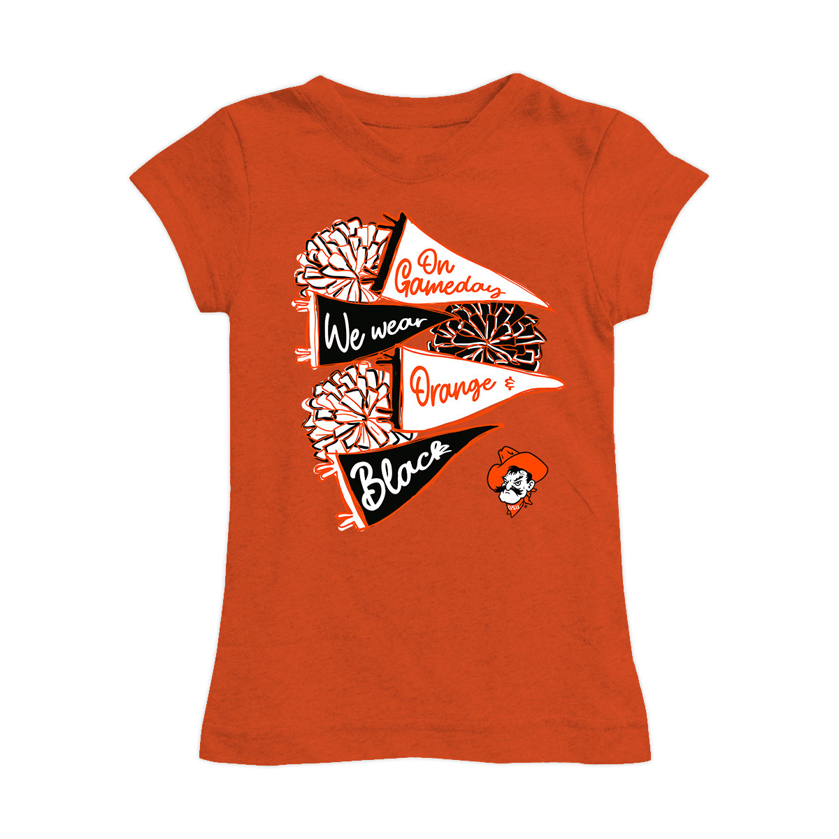 Girls Youth Vive La Fete Orange Oklahoma State Cowboys Game Day Spirit Cheer Fitted T-Shirt