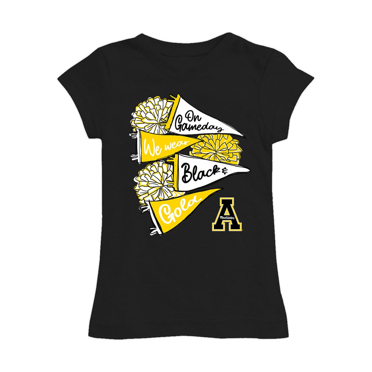 Girls Youth Vive La Fete Black Appalachian State Mountaineers Game Day Spirit Cheer Fitted T-Shirt
