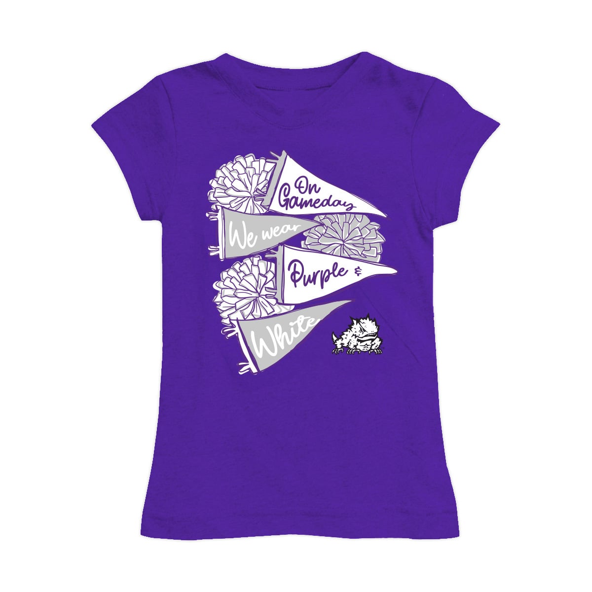 Girls Youth Vive La Fete Purple TCU Horned Frogs Game Day Spirit Cheer Fitted T-Shirt