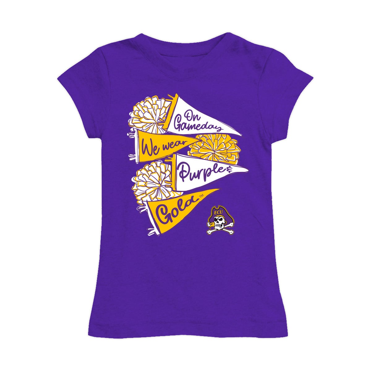 Girls Youth Vive La Fete Purple ECU Pirates Game Day Spirit Cheer Fitted T-Shirt