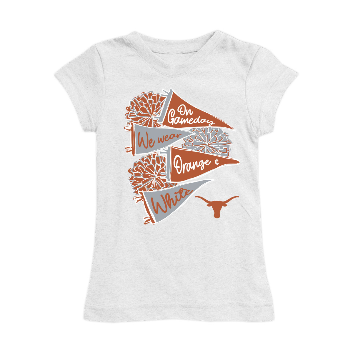 Girls Toddler Vive La Fete White Texas Longhorns Game Day Spirit Cheer Fitted T-Shirt