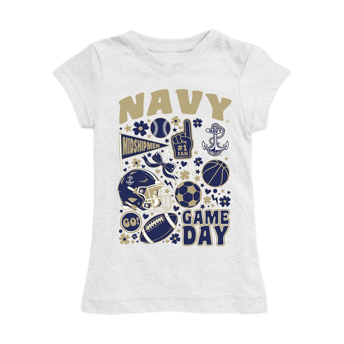 Girls Youth Vive La Fete White Navy Midshipmen All-Star Game Day Sports Fitted T-Shirt