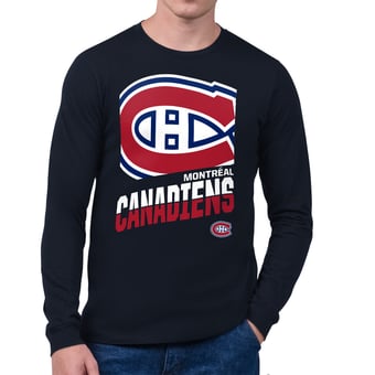 Men's Starter Navy Montreal Canadiens Logo Zoom Long Sleeve T-Shirt