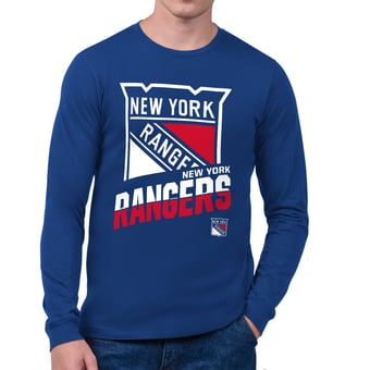 Men's Starter Blue New York Rangers Logo Zoom Long Sleeve T-Shirt